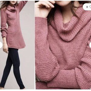 Anthropologie Cowl Neck Knit Tunic Sweater Mauve Pink